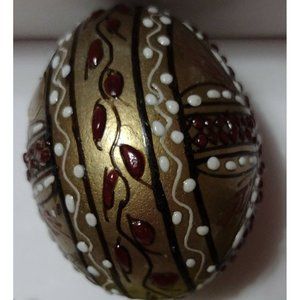 Vintage Romanian Pysanky Hand Painted Real Easter Egg Cross Red Black Gold White